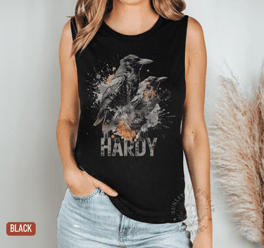 Mockingbird Crow Muscle Tank - Hardy Concert Tank Top - Sunlit Funlit | Graphic Tees for Country Concert Addicts